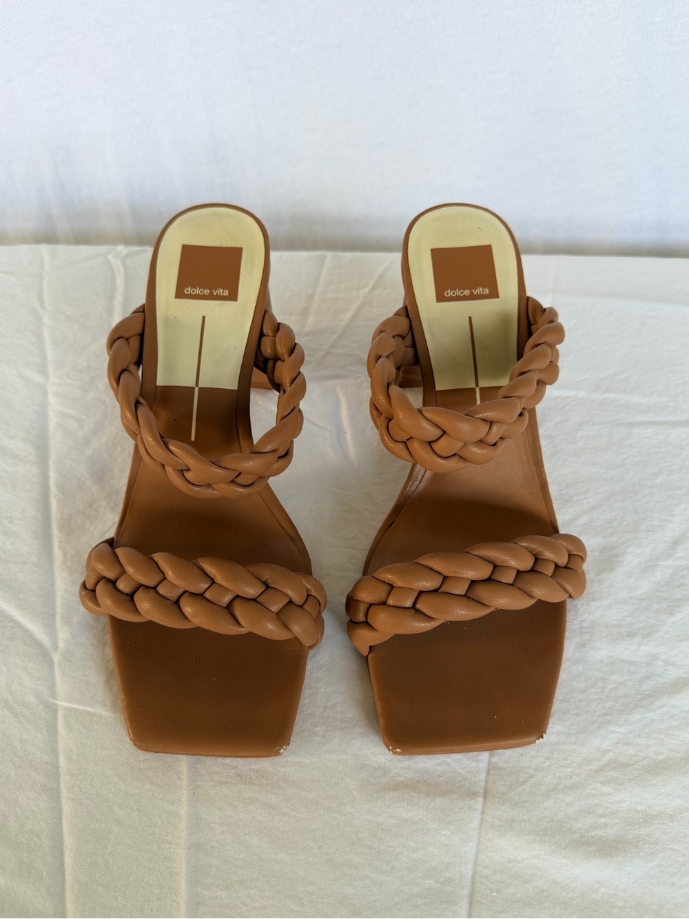 Dolce Vita Brown Braided Heels Square Toe Euro Summer Coastal Minimalist